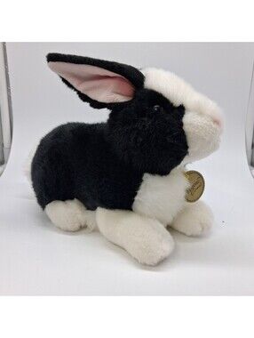 Aurora Miyoni Black White Rabbit Bunny Plush Stuffed Animal 10" Realistic Toy